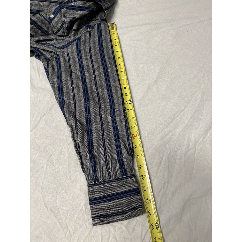 Wrangler Mens XL Western Snap Shirt Gray Blue Striped Pearl Snap Cowboy - Picture 8 of 10